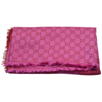 【GUCCI 古馳】GUCCI 經典雙G LOGO印花造型羊毛混絲大方巾/披肩(嫣紅色281942-3G704-508027)