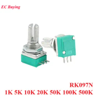 5pcs RK097N 1K 5K 10K 20K 50K 100K 500K Potentiometer with Switch Audio 3pin Handle Length 15mm Amplifier Sealing
