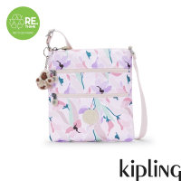 Kipling 繽紛花卉印花前袋雙拉鍊方型側背包-KEIKO