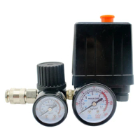 Air Compressor Pump Pressure Control Switch 4 Port 220V/380V Manifold Relief Regulator 0-180 PSI Control Valve with Gauge