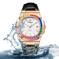 ONOLA Men Watches Luxury Classic Design Quartz Watch Fashion Rainbow Ice Diamond Waterproof Leather Strap Business Man Clock New