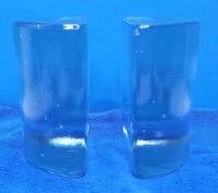 Vintage Blenko Clear Glass Bookends Heavy Half Moon Modernist Ice Block MCM.