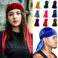 Amazon Hot Sale Velvet Long Tail Pirate European Hip Hop Extra Large Size Bandana Head-Wrapping Hat Durag
