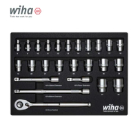 Wiha Ratchet Wrench Set 1/2 Inch 26 Pieces Including Foam Insert Socket Ratchet Torque Wrench NO.44740