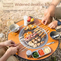 Outdoor Camping Table Folding Barbecue Stove Portable Camping BBQ Charcoal Grill with Storage Patio Tea Boiling Cooking Supplies