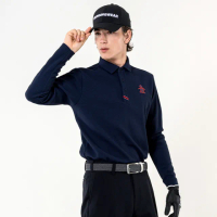 【Munsingwear】官方直營 企鵝牌 男款深藍色日本製企鵝印花長袖POLO衫 MGUT2B10