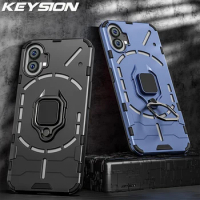 KEYSION Shockproof Armor Case for Nothing Phone 2 1 Silicone + PC Metal Ring Stand Phone Back Cover for Nothing Phone 2 1
