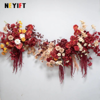 Red Yellow Rose Hydrangea Anthurium With Hang Vine Floral Arrangement Wedding Backdrop Arch Decor Hanging Flower Row Event Props