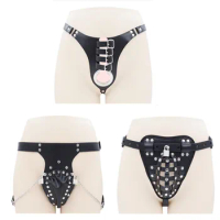 Mens Leather Chastity Panties Erotic Fetish Caged Basket G-string Male Hollow Out Crotchless Harness Thong Gay Sexy Panties