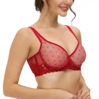 Mesh thin lace hollow bra For full cover large chest UK US EU Size 32 34 36 38 40 42 44 A B C D DD E