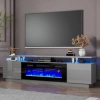 80" Fireplace TV Stand, Modern High Gloss Finish Media Console with 40" Electric Fireplace, Open Storage Entertainment Center