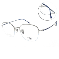 MA-JI MASATOMO 文青質感半框橢圓框 日本鈦 光學眼鏡 PLUS M系列/銀 海軍藍#PMJ077 C3