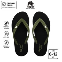 Fipper - Comfy Sandal Jepit Anti Slip Pria Wanita Original Ringan Nyaman Hitam Black / Green Army UK