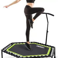 48" Silent Mini Trampoline with Adjustable Handle Bar Fitness Trampoline Bungee Rebounder Jumping Cardio Trainer Workout