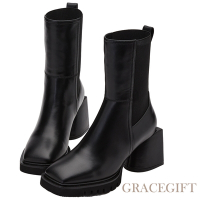 【Grace Gift】唐葳訂製-耍美高手切爾西高跟襪靴 黑