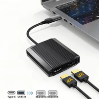 Type-C/USB 3.0 to Dual 4K UHD Display Adapter Built-in DisplayLink DL6950 Chip 2 Monitor Extender Compatible with Mac Windows PC