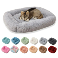 AFFECTION  Square Dog Bed Long Plush Pet Cat House Mat For Small Medium Large Pets Basket Warm Sleep