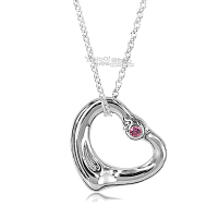 Tiffany&amp;Co. 經典愛心鑲粉紅寶石墜飾925純銀項鍊-16mm