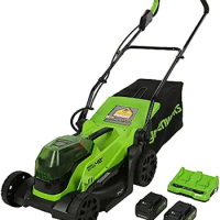 Greenworks 2 x 24V (48V) 14" Brushless Cordless Lawn Mower, (2) 4.0Ah USB Batteries(USB Hub)and Dual Port Rapid Charger Included