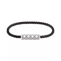 Christian Dior Cannage Braided Leather Bracelet Black Shw