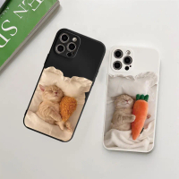 Ốp Iphone ốp viền vuông trắng đen chú mèo ôm cà rốt, đùi gà cho iphone 6/7/8 X  XS xr xsmax 11/12/13