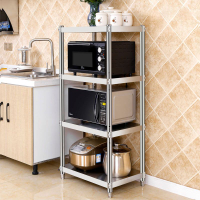 不銹鋼廚房置物架四層微波爐收納貨架菜烤箱多層落地式儲物櫃鍋架