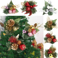 Artificial Pine Stems Fake Pine Cone Gift Box Christmas Flowers Ornament Arrangements Wreath for Holiday Home Winter Decor