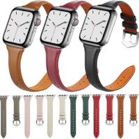 Compatible With Apple Watch Strap AppleWatch78se Ultra Small Waist Slim Fit IWatch Genuine Leather Watch Band