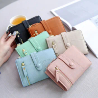 Leather Wallet Women Women Wallets Short Holder Purses Fold Small Female Card Mini Purse Mens Engraved Wallets With Chains сумка