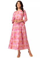 Indya Bright Pink Batik Print Viscose Maxi Dress