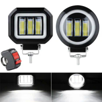 40W Bright Square/Round headlight fog lights with angel eyes for electric scooters spot light off road 4x4 car lights led work