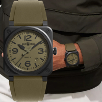 Bell &amp; Ross BR03黑色啞光陶瓷方形機械腕錶-41mm綠 BR03A-MIL-CE/SRB