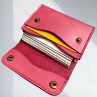 ViDi Leather Dompet Kartu Nama Kulit Asli Pink Dompet Koin Leather Business Card Holder Wallet Handm