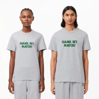 【LACOSTE】中性款-標語棉質短袖T恤(灰色)