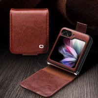 QIALINO 100% Natural Genuine Leather Case for Samsung Galaxy Z Flip5 5G Premium Cowhide Wallet Cover for Samsung Z Flip 5 Case