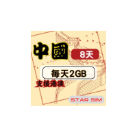 【星光卡 STAR SIM】中港澳上網卡8天每天2GB高速流量吃到飽(旅遊上網卡 中國 網卡 香港 澳門網路)