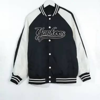 Jaket MLB YANKEES HALF IVORY WHITE BLACK VARSITY JACKET 100% ORIGINAL Size L