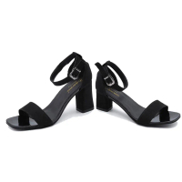 5cm/7cm Women's High Heels Mier Shoes Summer Style Black Students Open Toe Buckle Roman