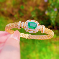 RUZZALLATI 2023 New Square Paraiba Emerald gelang Twisted Design R 14K Gold warna Bangle untuk wanita barang kemas mewah