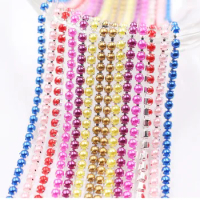 Ss6 Ss8 1Meter Silver Claw Cup Shiny Pearl Rhinestones Chain Sewing Glue On Crystals for Clothes DIY Garment Decoration Crafts