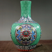 古玩 景德鎮陶瓷器琺瑯彩天球花瓶 花卉花瓶擺件 工藝品家居裝飾