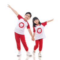Setelan Kaos Raglan Unisex Merah Brand Superkidscloth 1 - 8 Tahun