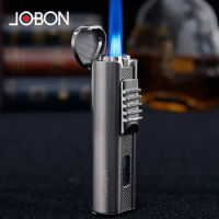 JOBON Outdoor Camping Windproof Butane Gas Lighter Turbine Torch 3 Blue Flame Jet Metal Cigar Lighter Men's Gift