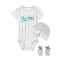 【NIKE 耐吉】包屁衣 Jordan Baby Bodysuits 白 藍 純棉 按扣 套組 帽子 襪子 嬰兒(JD2413030NB-002)