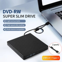 External For CD DVD +/-RW Drive With SD Card Reader And USB 3.0+2.0+Type-C Input Port, CD/DVD Burner Player Burner Optical Disc
