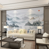 新式電視背墻壁紙大氣水墨畫墻佈客廳墻紙壁畫