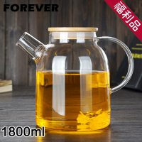 (福利品)日本FOREVER 日式竹蓋耐熱玻璃把手花茶壺1800ML