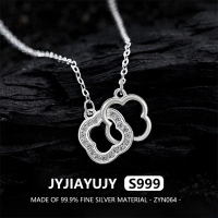 สร้อยคอจี้เงินแท้ S999 JYJIAYUJY ดีไซน์โคลเวอร์กลวง ฝังเซอร์โคเนีย ในสต็อก เครื่องประดับแฟชั่น ของขว