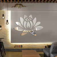 Blooming Lotus Flowers Acrylic Self-adhesive Wall Stickers for Background, 3D Mirror Wall Stickers, Home Decoration Decals