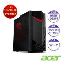 Acer 宏碁 N50-650 13代16核雙碟獨顯 電競桌上型電腦(i7-13700F/16G/512GB SSD+ 1TB SATA3/RTX3060/Win11)